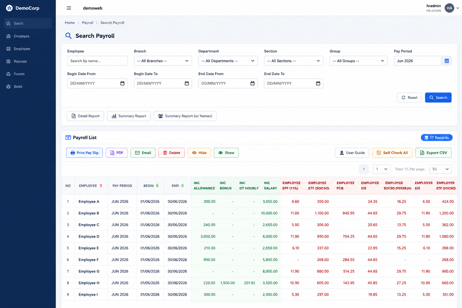 Payroll Processing & Configuration: Payroll list